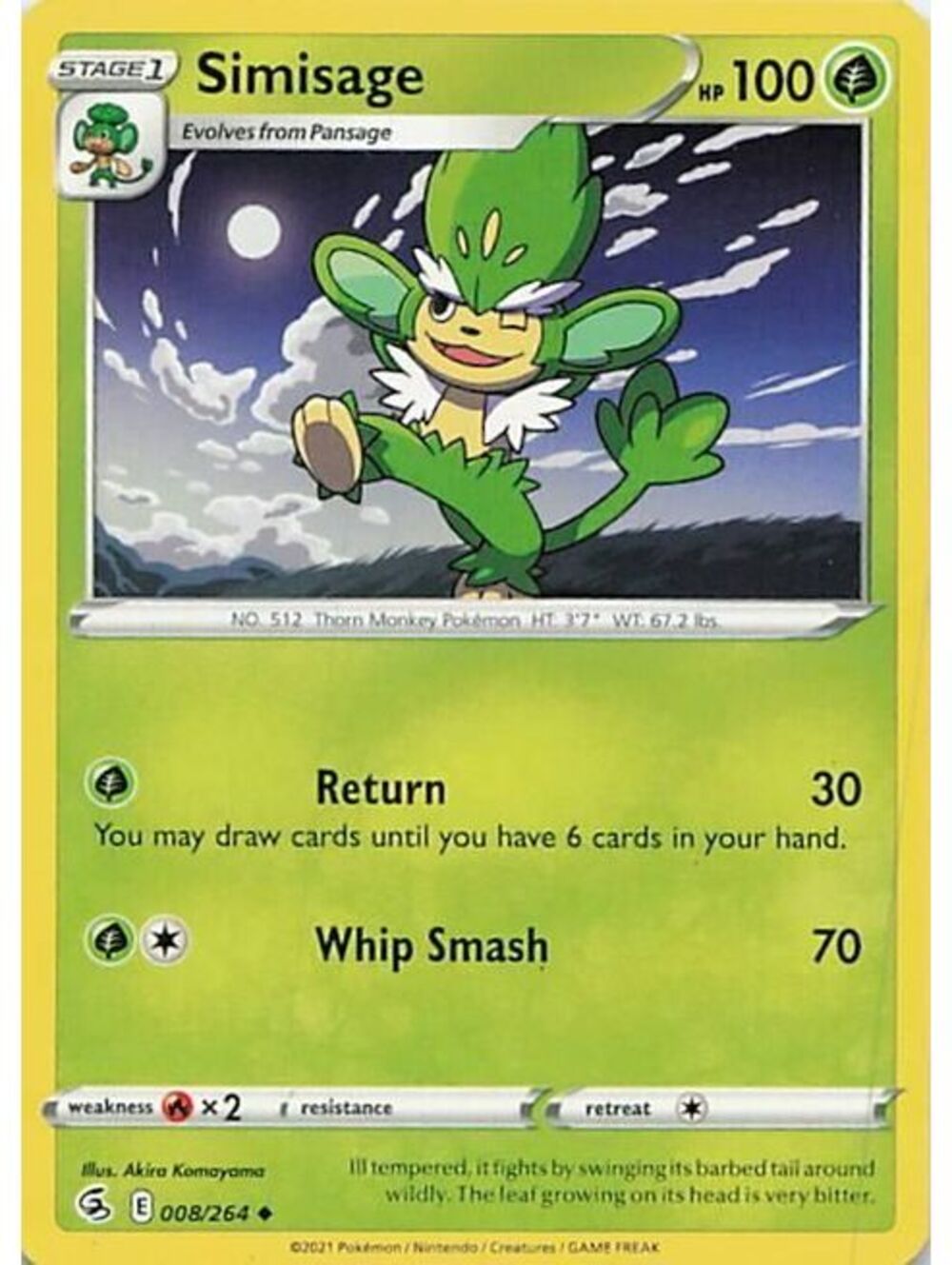 Pokemon TCG 2021 Simisage NM SWSH08